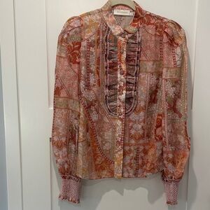 Zimmermann Red and Pink Floral kaleidoscope tuxedo Blouse
